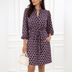 Tommy Hilfiger Navy & Pink Heart Print Wrap Dress /Belted Size 14 NWT